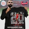 Black t-shirt featuring a Diogo Jota collage design with player images and stats.!