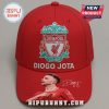 Red cap featuring Liverpool Football Club logo, 'You'll Never Walk Alone,' EST-1892, Diogo Jota name, player image, and signature.!