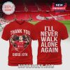 Red t-shirt with Diogo Jota photo, signature, 'Thank You' and 'I'll Never Walk Alone Again' text!