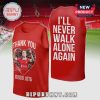 Red Tank Top with Diogo Jota graphic and 'I'll Never Walk Alone Again' text.!