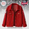 Red denim jacket with 'You'll Never Walk Alone' and 'Rest in Peace (1996-2025)' text, and Liverpool FC logo on the sleeves.!