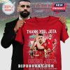 Red T-shirt with 'Thank you, Jota' text and Diogo Jota graphics held by a man in a suit!
