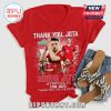Red t-shirt with 'Thank You, Jota' design, Liverpool FC tribute, featuring player images and signature.!