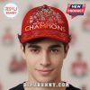 Red baseball cap features Liverpool Premier League Champions design with player images and signatures.!