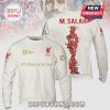 White long sleeve shirt featuring M. Salah design, PFA awards and LFC logos.!