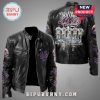 Black leather jacket featuring the New York Mets logo and player graphics.!