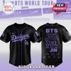 Black baseball jersey with purple Dodgers and BTS graphics! Kpop merch!