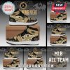 Beige & black MLB hi-top sneakers. 'Wing Night' & team logos with dragon art. 'Custom Name' text band!