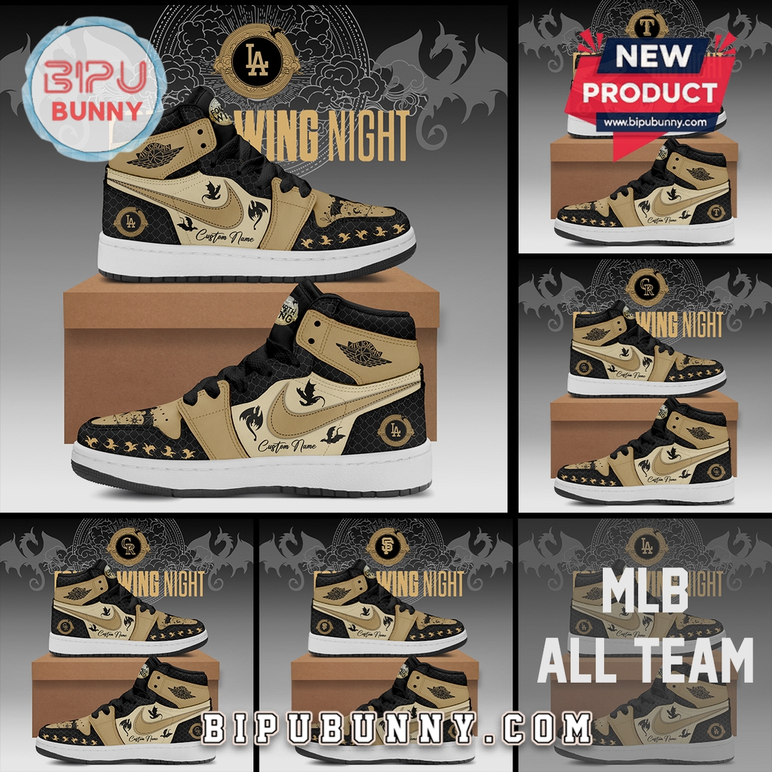 MLB All Team Wing Night Dragon Design Custom Air Jordan 1 Sneakers MLB All Team Wing Night Dragon Design Custom Air Jordan 1 Sneakers