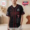 Black baseball jersey with red accents, featuring 