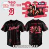 Black baseball jersey with Detroit text, number 7, and BTS world tour graphics.!