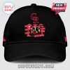 Black cap with a red graphic of the BTS group and members' names.!