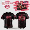 Black and red BTS World Tour 2026 Reds baseball jersey featuring member names and signatures.!
