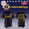 A baseball jersey featuring 'Giants' on the front and 'Sorrengail' on the back, with dragon and emblem designs.!