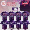 International Women's Day baseball jersey designs for Cubs, Dodgers, Yankees, and Astros teams in purple.!