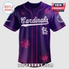 Purple baseball jersey with Cardinals text, St Louis logo, flower and butterfly designs.!