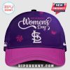 Purple baseball cap featuring 'International Women's Day' text, St. Louis Cardinals logo, flowers, and butterfly design.!