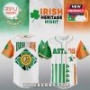White Astros jersey with orange/green accents. 'Irish Pride' and shamrock details. Houston Astros colors!