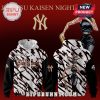 Jujutsu Kaisen Night hoodie with Yankees logo and Maki Zenin character art.!