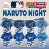 Naruto Night baseball jerseys! Blue jerseys feature Naruto, cloud designs, and team logos: Blue Jays, Rangers, Dodgers, Miami!
