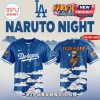 Blue Naruto Night baseball jersey with custom name. Features white Dodgers text and cloud design!
