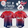 Customizable baseball jersey with 'Braves' and a paw print design, plus space for a pet's name and image.!