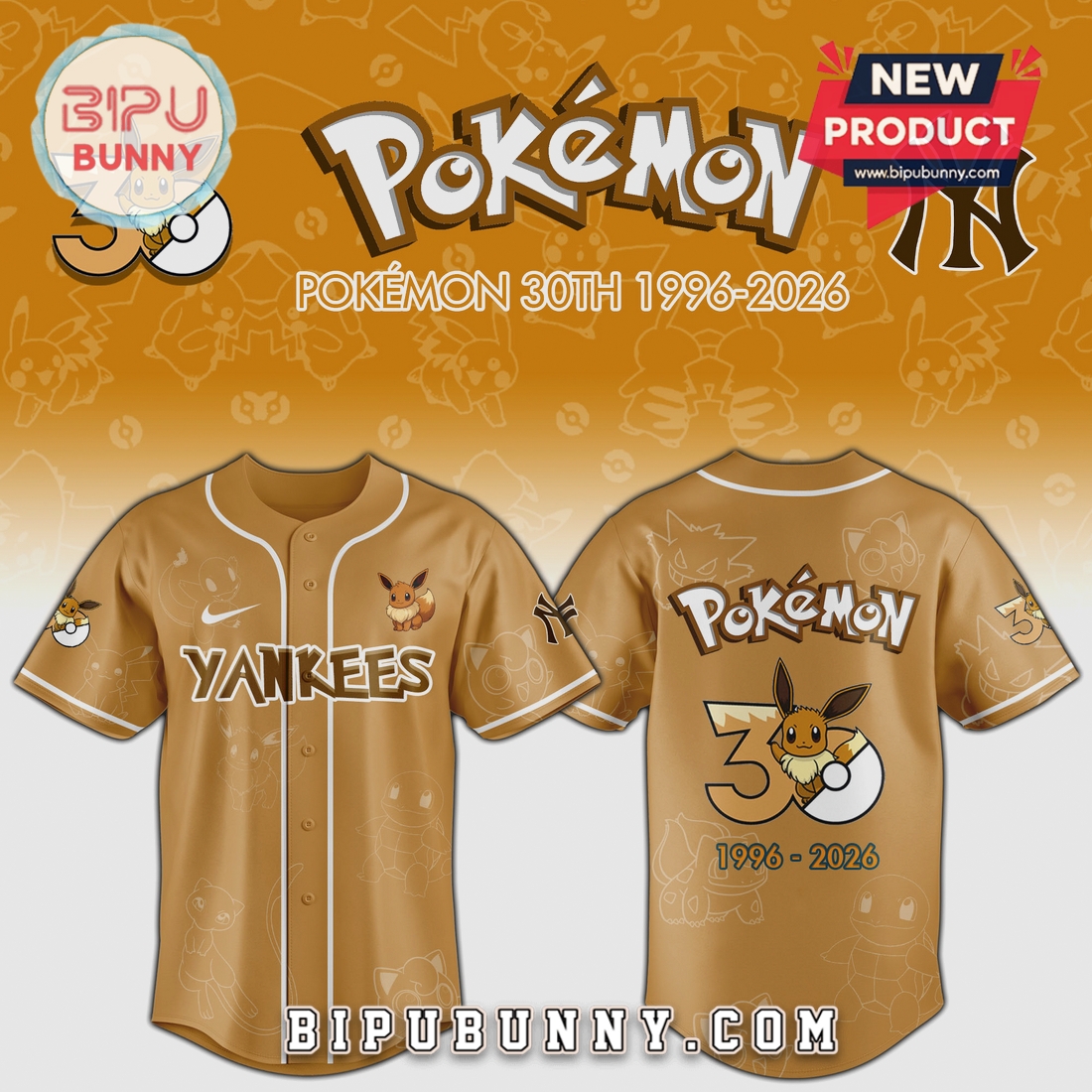 MLB Pokémon 30th Anniversary Eevee Limited Edition Baseball Jersey MLB Pokémon 30th Anniversary Eevee Limited Edition Baseball Jersey