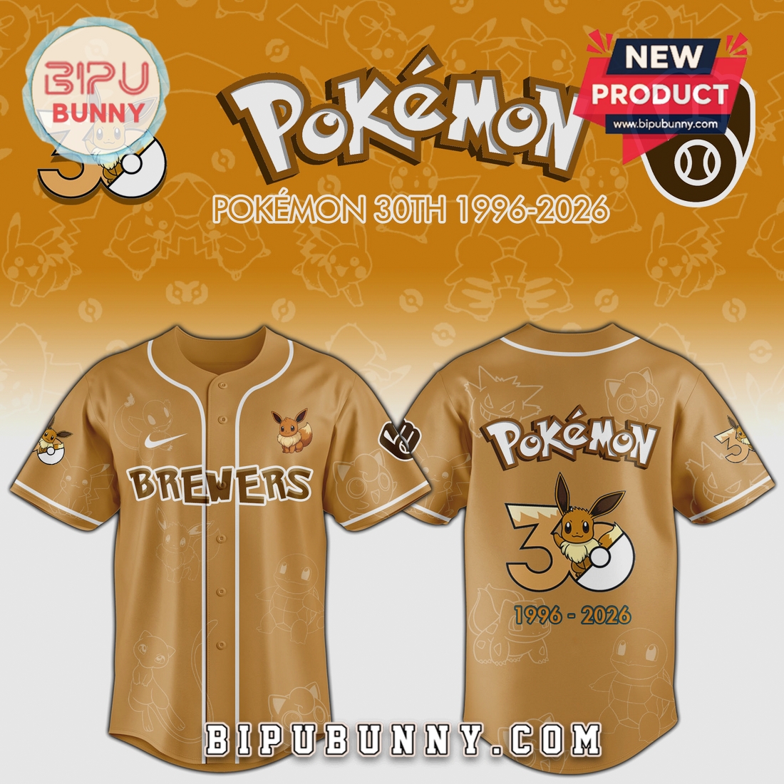 MLB Pokémon 30th Anniversary Eevee Limited Edition Baseball Jersey MLB Pokémon 30th Anniversary Eevee Limited Edition Baseball Jersey