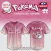 Pink Pokémon 30th anniversary baseball jersey with Dodgers logo and various Pokémon characters.!