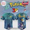 Blue baseball jersey featuring San Francisco Giants and Pokemon themed designs.!