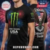 Black tee: 250 Years USA, EST 1776-2026. Back: eagle, flag, Monster can, 