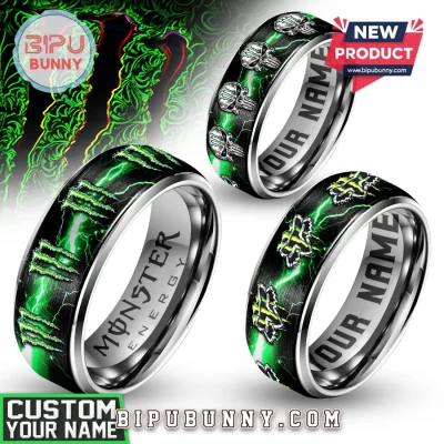 Monster Energy Green Lightning Custom Personalized Name Ring
