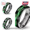Silver band ring with black and bright green lightning design, Monster Energy logo, Fox Racing logo, or skull patterns! Customizable with 'YOUR NAME' inside!