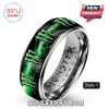 Silver band ring with black inlay, green lightning and three claw marks, 