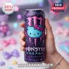 Purple Monster Energy Hello Kitty can, pink claw marks, light blue kitty head, pink bow, 'MONSTER ENERGY NECTAR FUELED DRINK' text!