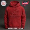 Red hoodie with Montreal Canadiens logo embossed, text: MONTREAL CANADIENS 1909-2026!