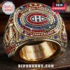 Gold Montreal Canadiens ring with red, white, and blue stones! Text: MONTREAL CANADIENS, FRATERNITY, 117TH ANNIVERSARY, GO HABS!