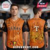 Orange baseball jersey featuring 'Texas', Naruto and longhorn designs! Black sleeves, anime art style.!