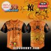 Orange baseball jersey with Naruto Shippuden New York Yankees mashup art! Anime baseball vibes!