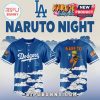 Blue Naruto baseball jersey featuring 'Dodgers' and cloud design! Anime-style for fans!