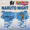 Naruto Night baseball jersey: light blue, clouds, Miami text, anime character art!