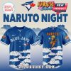 Blue Jays baseball jersey with Naruto Night text. Features clouds design. Anime style!