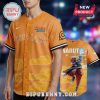 Orange Naruto baseball jersey features Blue Jays text, cloud pattern, and Naruto character art!