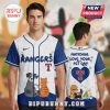 Baseball jersey with 'Rangers' and a 'T' logo, with dog and cat graphics, celebrates 'National Love Your Pet Day'.!