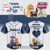 New York Yankees-themed baseball jersey with pet graphics and 'National Love Your Pet Day' text.!