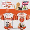 Custom baseball jersey with pet-themed design and San Francisco Giants logo.!