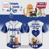 Customizable baseball jersey featuring a 'National Love Your Pet Day' design with a Padres theme and various pet graphics.!