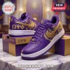 Purple Omega Psi Phi Nike Air Force 1! Gold logo, Greek letters, custom design!