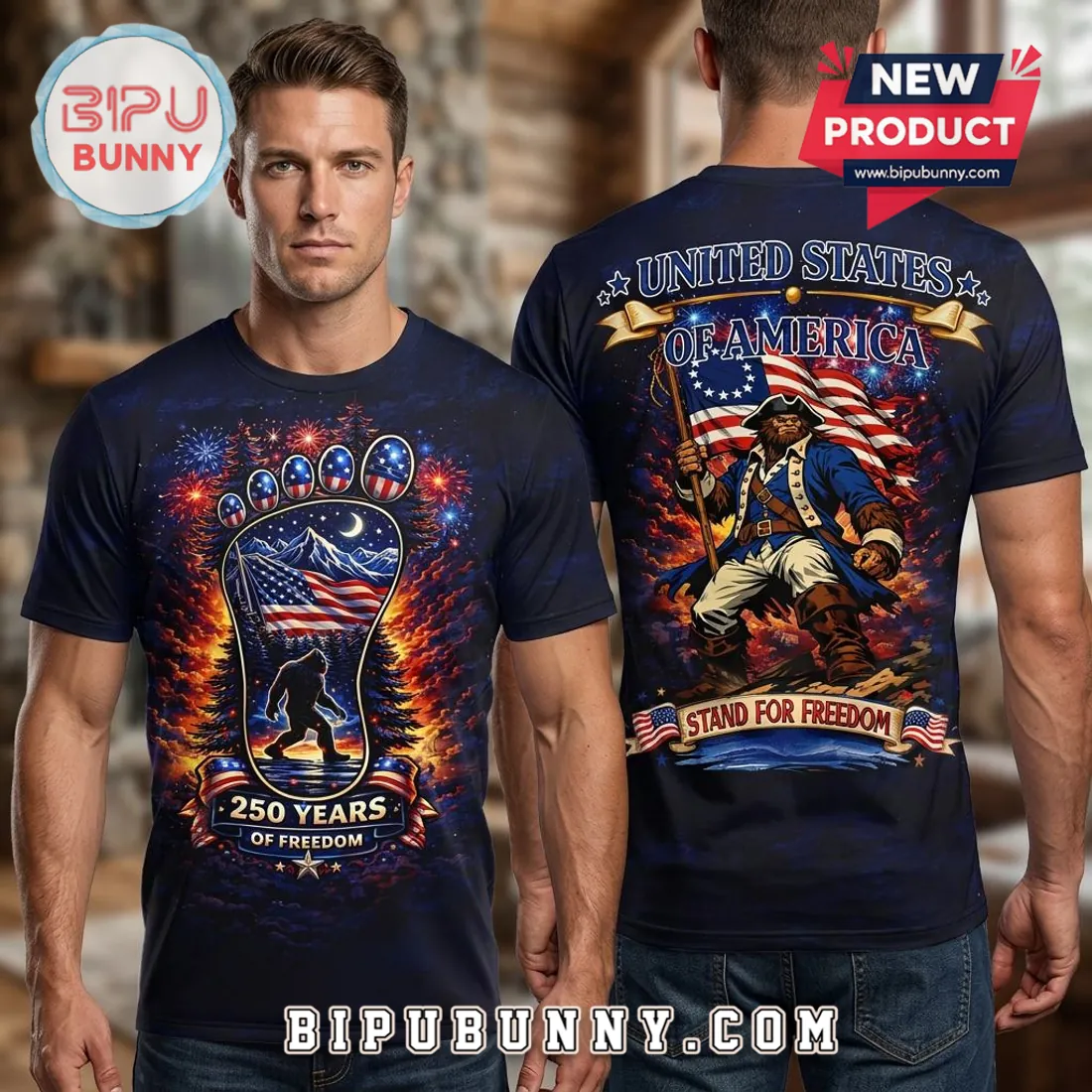 Patriotic Bigfoot 250 Years Of Freedom American Flag 3D T-Shirt Patriotic Bigfoot 250 Years Of Freedom American Flag 3D T-Shirt