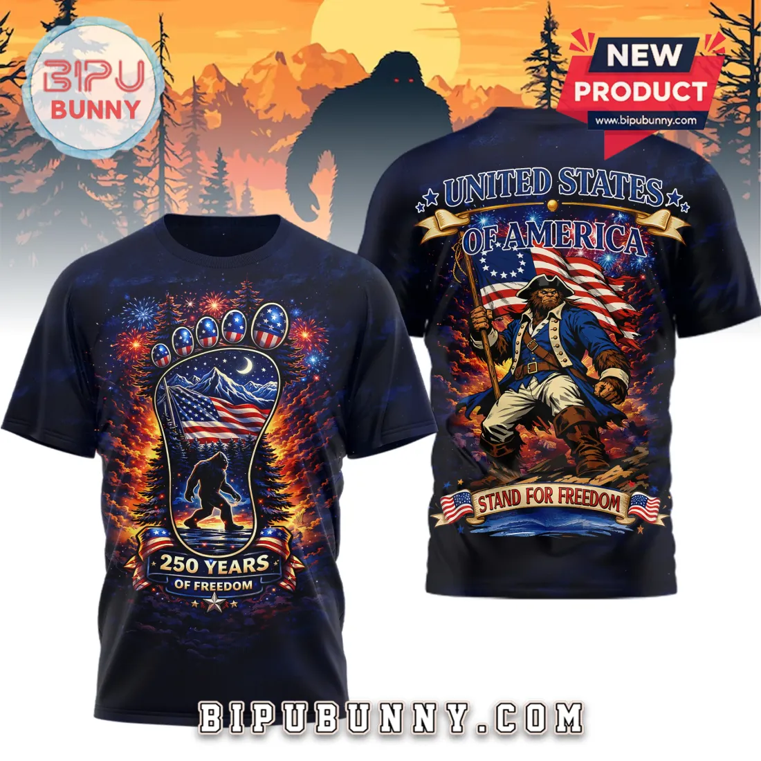 Patriotic Bigfoot 250 Years Of Freedom American Flag 3D T-Shirt Patriotic Bigfoot 250 Years Of Freedom American Flag 3D T-Shirt